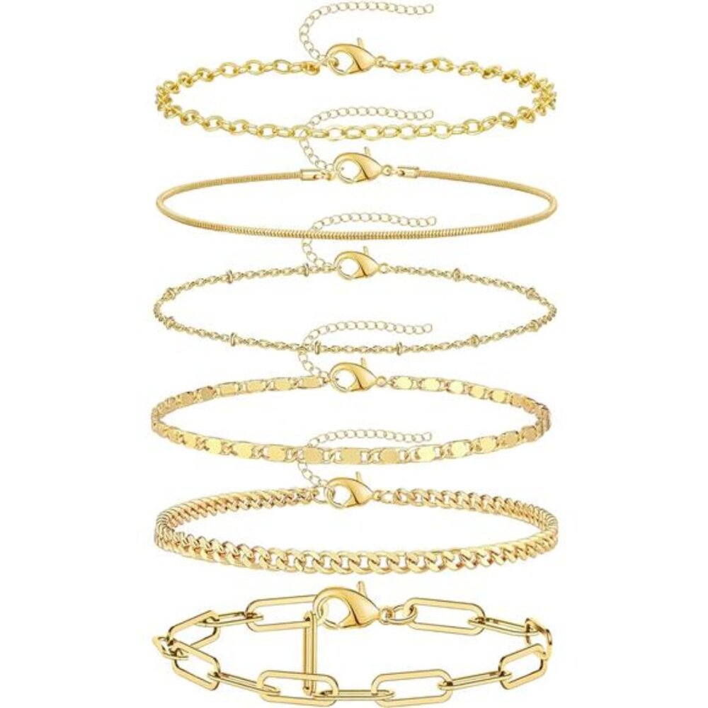 doubgood Gold Beaded Bracelets for Women, Stackable Gold Bracelets for Women